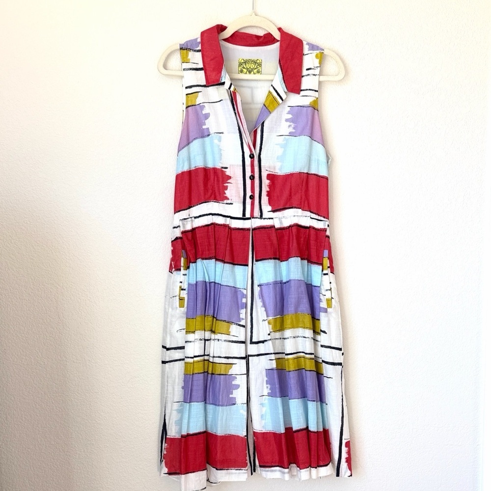 Floreat Anthropologie Midi Dress Colorblock Art A-Line Sleeveless Cotton
